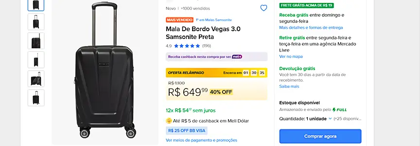 Malas Samsonite com desconto